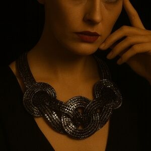 Vintage 80s Silver Radiance Necklace with Intricate Design